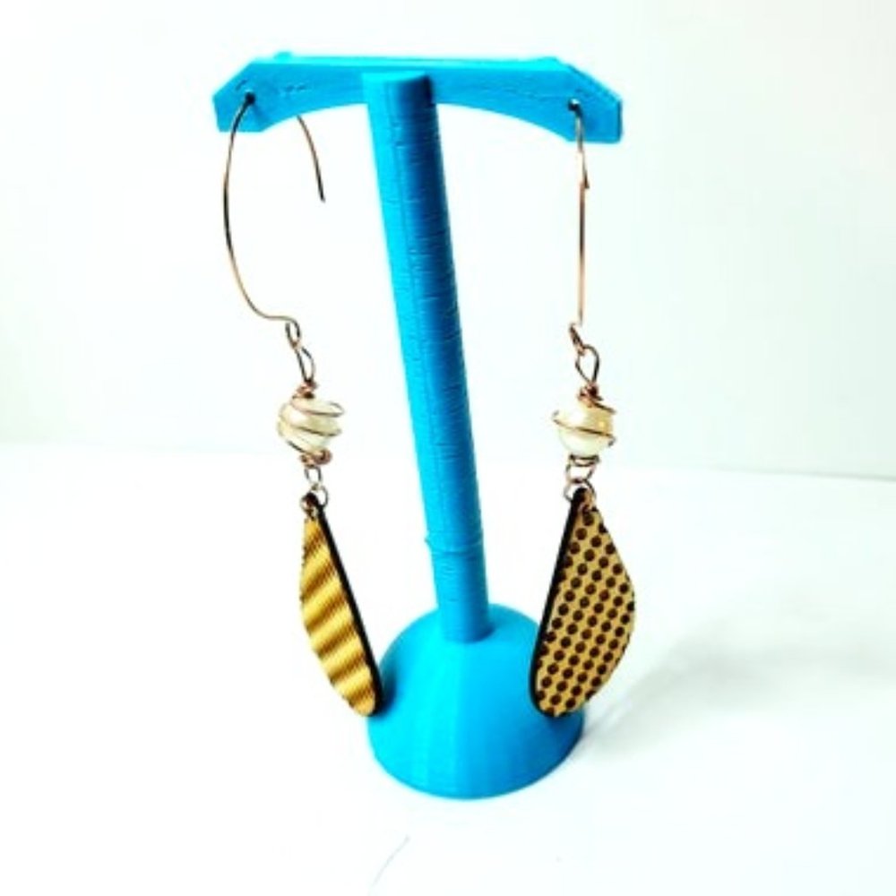 Abstract Patterns Teardrop Statement Trendy Abstract  Print Wooden Earrings NWOT